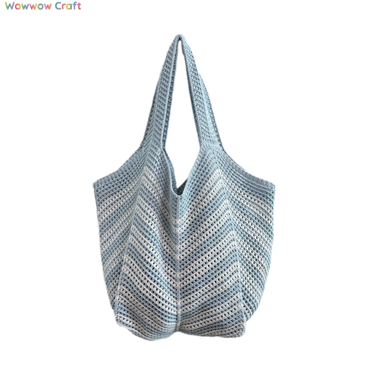Shoulder Bags,Totes,Crochet Bags,Sky blue and white striped crocheted shoulder bag - Handmade crocheted bag